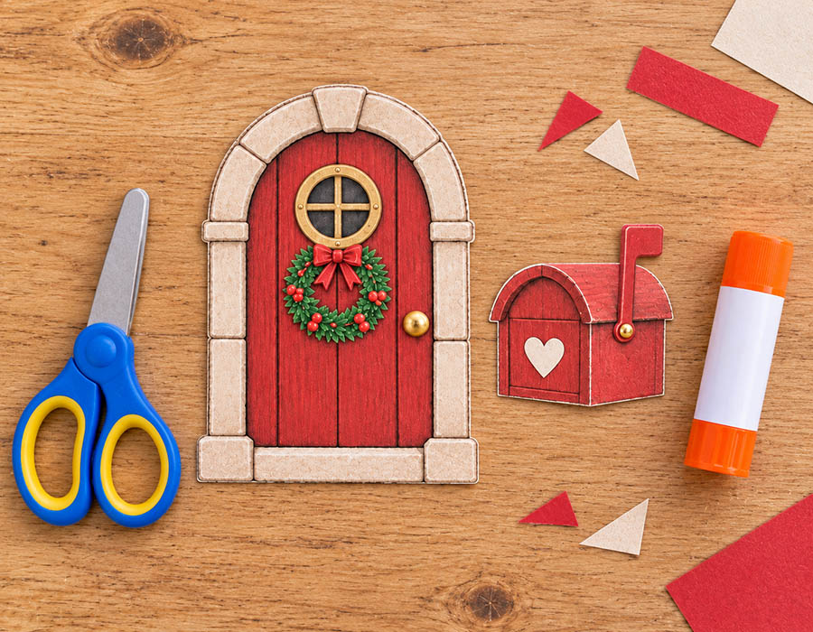 Handmade Little Red Door with family craft materials